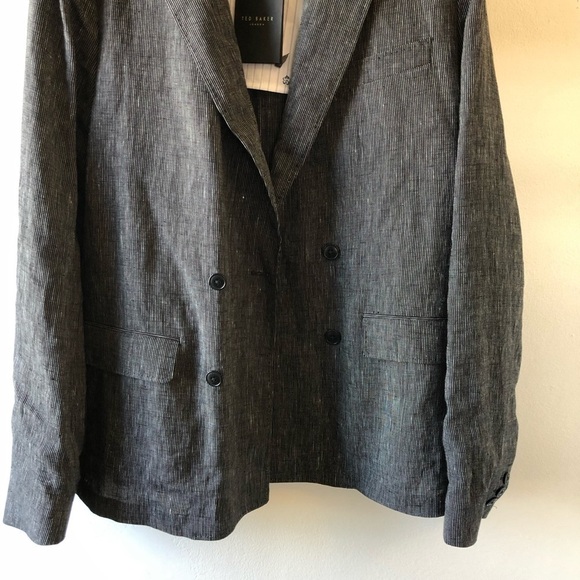 Ted Baker Black Naver-Fine Striped Linen Double-Breasted Blazer 4 40 - Picture 7 of 16